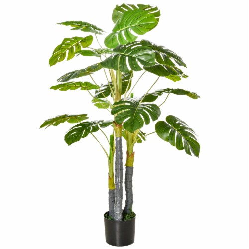 4' Artificial Monstera Deliciosa Potted Decorative Plant w/ 20 Realistic Leaves Perspective: back