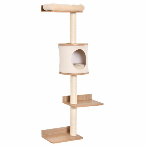 4-Level Wall Mounted Cat Tree Activity Play Center w/ Condo Bed Scratching Posts Perspective: back