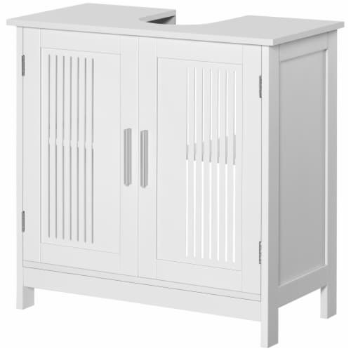 Bathroom Under Sink Cabinet Vanity Unit w/ Adjustable Storage Shelves, White Perspective: back