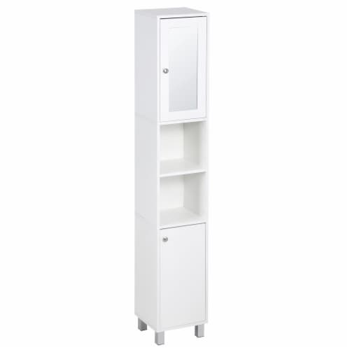 71  Wooden Tall Narrow Bathroom Floor Storage Towel Cabinet w/ Mirror, White Perspective: back
