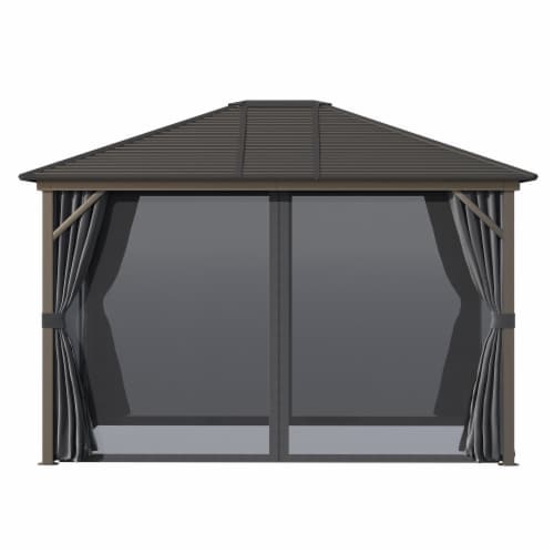 10'x12' Hardtop Gazebo, Mesh, Curtains, Steel Slat Canopy, Outdoor Events, Dark Grey Perspective: back