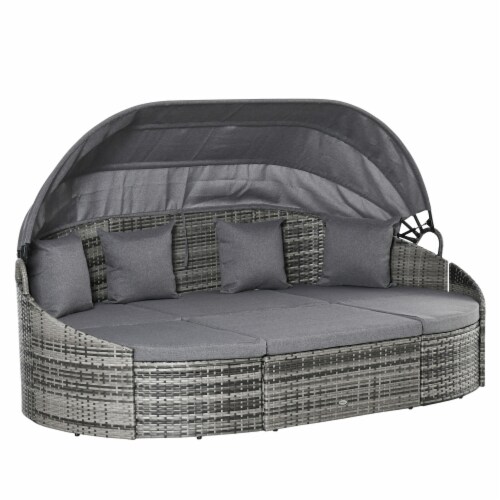 4pc Patio PE Rattan Furniture Set Sectional Sofa Bed w Canopy