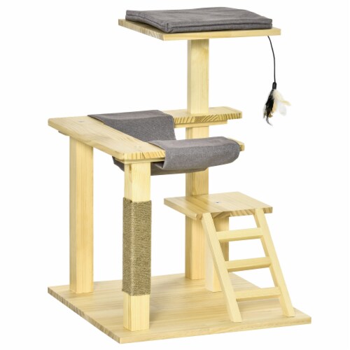 25.5  Cat Tree Tower, Pinewood Climbing Kitty Activity Set, Jute Scratching Post Perspective: back