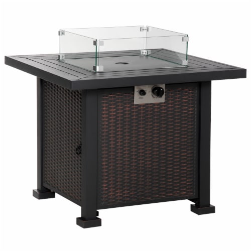 34 Propane Fire Pit Table 50,000 BTU Gas w/ Wind Guard, Lava Rocks Perspective: back