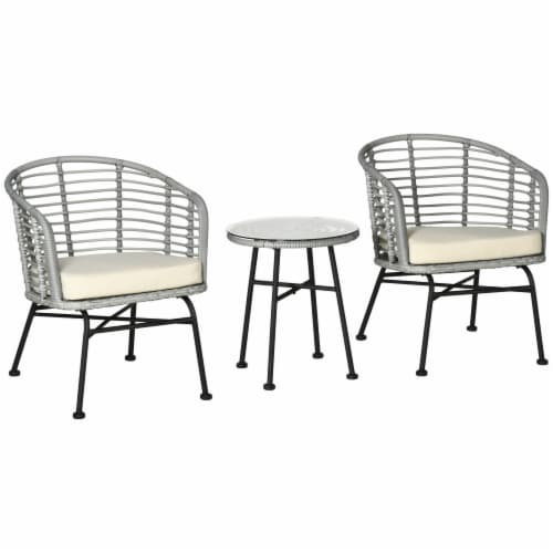 3-Piece Rattan Bistro Outdoor Table & Chairs Furniture Patio Set, Garden, White Perspective: back