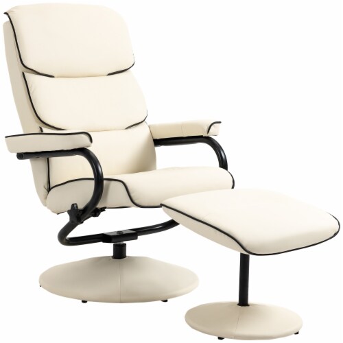 PU Leather Sofa High Back Recliner Armchair w/ Padded Ottoman, Cream