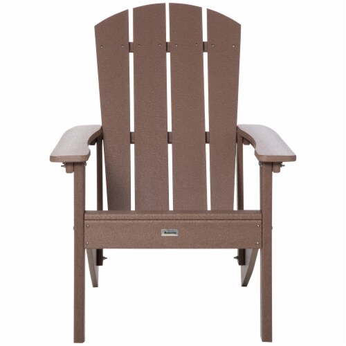 Outdoor Plastic Adirondack Chair, Reclined Seat, Patio Lounge, Brown, 1