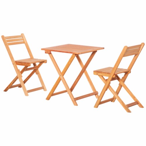 3pc Patio Bistro Set, Folding Garden Furniture, Wooden Chairs, Table, Teak Perspective: back