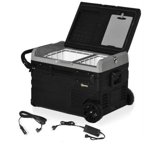 Portable Car Refrigerator w/ Wheels, Pull-up Handle & LED Light, Indoor Outdoor Perspective: back