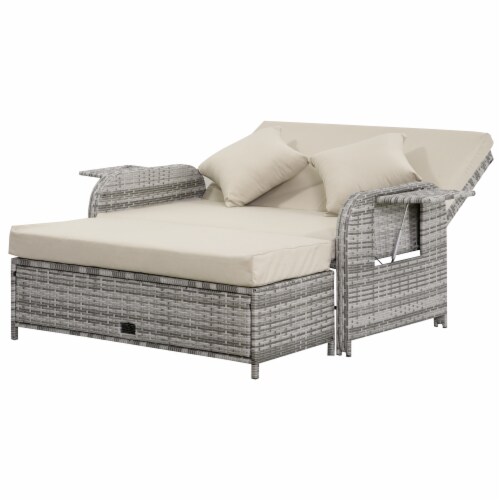 2 PCS Patio Wicker Loveseat Sofa Set Daybed Furniture w/ Storage Ottoman Perspective: back