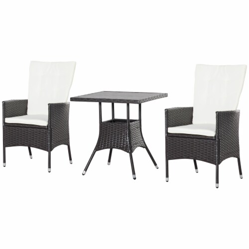 3pcs Patio Reclining Chair Set Rattan Wicker Furniture, Armchairs, Table, White Perspective: back
