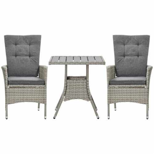 3 PCS Patio Wicker Conversation Recliner Chairs w/ Table Set, for Garden, Deck Perspective: back