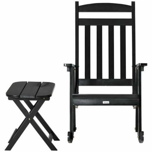 Wooden Rocking Chair Set 2-Piece Outdoor Porch Rocker w/ Foldable Table, Black Perspective: back