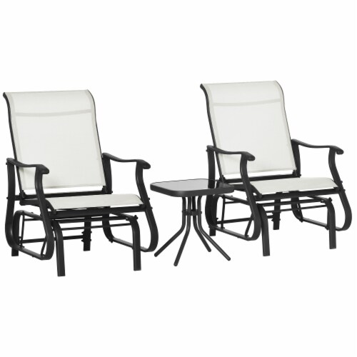 2-Person Gliding Rocking Chairs & Bistro Tea Table Garden Swing Seat Patio White Perspective: back