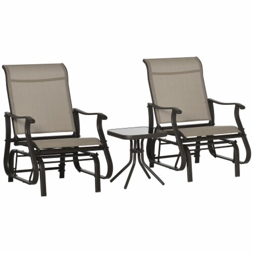2-Person Gliding Rocking Chairs & Bistro Tea Table Garden Swing Seat Patio Grey Perspective: back