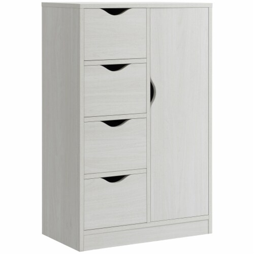 Freestanding Wooden Storage Organizer w/ 4 Drawers & 1 Cabinet w/ Shelf, White Perspective: back