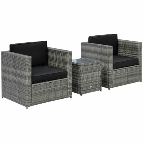 3pc Patio Bistro Set Rattan Wicker Furniture, 2 Armchairs, Table, Black Perspective: back
