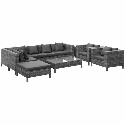 Outside Sitting & Conversation Sofa Set w/ Thick Sofa Cushions & Tea Table, Black Perspective: back