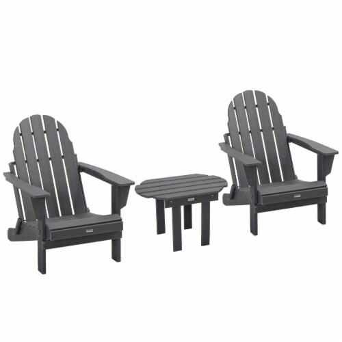 3pc Outdoor Folding Patio Furniture Set, 2 Adirondack Chairs, Table, Dark Grey Perspective: back