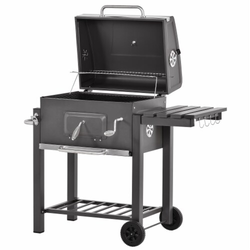 Portable Charcoal Grill BBQ Cooker Trolley for Camping Picnic Backyard, Grey Perspective: back