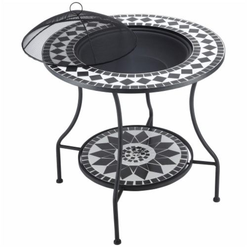 30  Wood Burning Fire Pit & Outdoor Ice Bucket Side Table, Steel, Lid, Mosaic Perspective: back