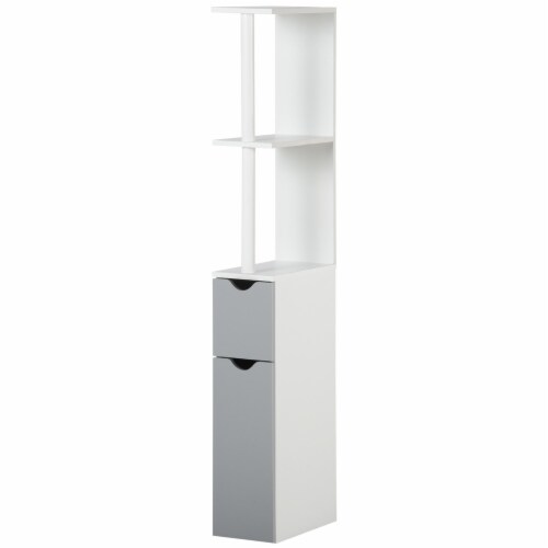 Bathroom Storage Cabinet Slim Freestanding Linen Tower Cabinet w/ Shelf Grey Perspective: back