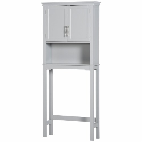 Over The Toilet Storage Cabinet, Double Door Bathroom Organizer w/ Shelf, Grey Perspective: back