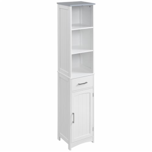 Tall Bathroom Storage Cabinet, Freestanding Linen Tower Slim Organizer, White Perspective: back