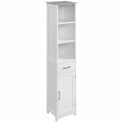 Tall Bathroom Storage Cabinet, Freestanding Linen Tower Slim Organizer, White Perspective: back