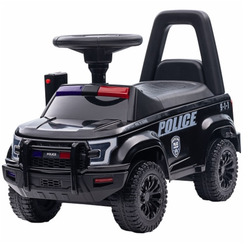 Police Car Toy with Megaphone, Ride On Sliding Car W/ Anti Fall Device Black Perspective: back