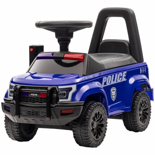 Police Car Toy with Megaphone, Ride On Sliding Car W/ Anti Fall Device Blue Perspective: back