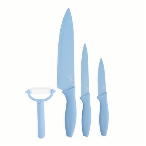 Core Home 4 Piece Color Coated Knives & Vegetable Peeler Set - Blue Perspective: back