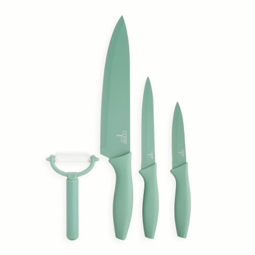 Core Home 4 Piece Color Coated Knives & Vegetable Peeler Set - Green Perspective: back