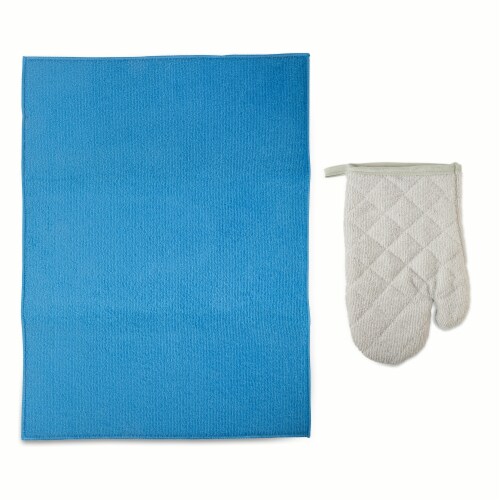Core Home Microfiber Mitt And Drying Mat Set - White & Blue Perspective: back