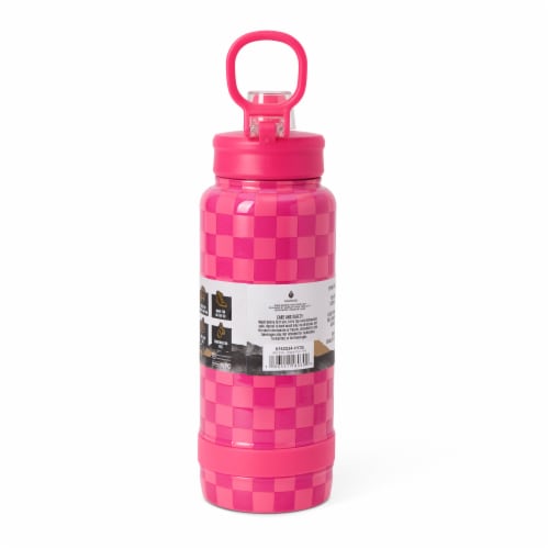 Manna™ Push™ Stainless Steel Bottle - Pink Checkers Perspective: back