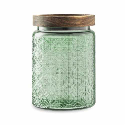 Core Kitchen Acacia & Glass Storage Jar - Misty Marsh Perspective: back