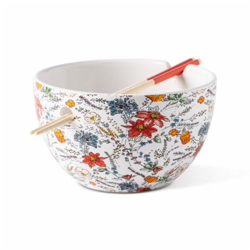Core Kitchen Floral Noodle Bowl & Chopsticks Perspective: back