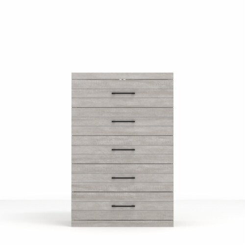 Hamsper 5-Drawer Dusty Gray Oak Chest of Drawers (46.4 in. × 16.1 in. × 30.7 in.) Perspective: back