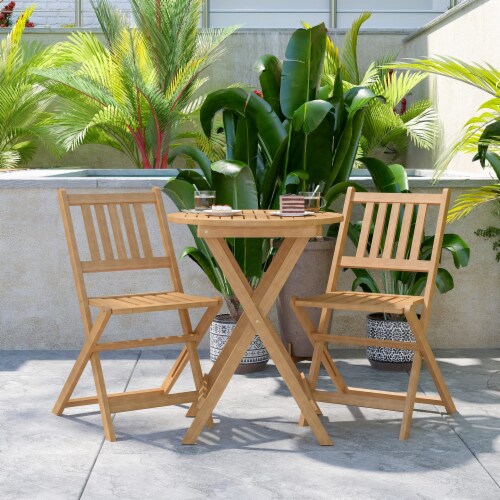 Martindale 3 Piece Folding Patio Bistro Set, Indoor/Outdoor Acacia Round Wood Table and 2 Perspective: back