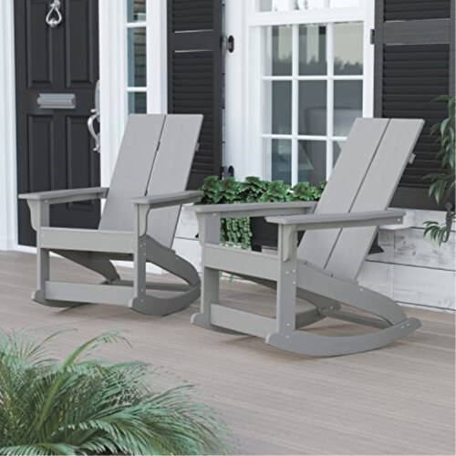 Poly Resin Rocking Adirondack Chair In Gray - Set Of2 Perspective: back