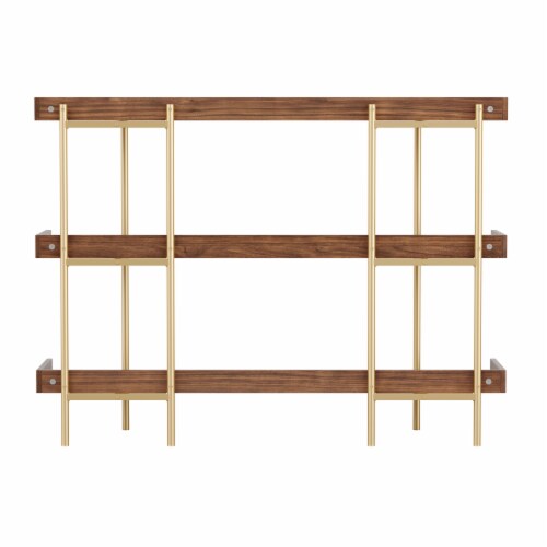 Martha Stewart Display Bookcase with Vertical Steel Posts - Walnut Wood Grain/Polished Brass Perspective: back