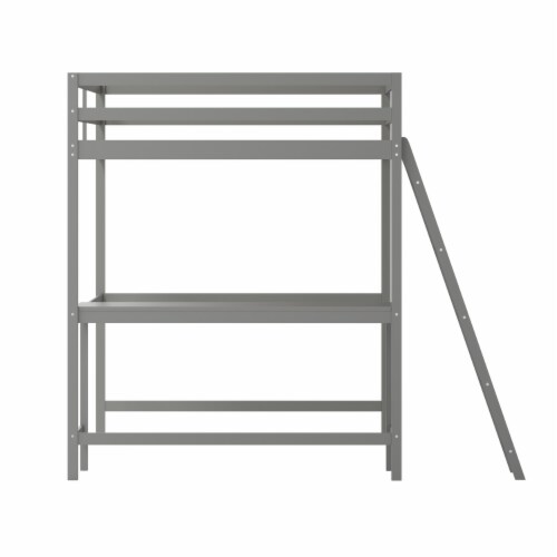 Riley Loft Bed Frame with Desk, Full Size Wooden Bed Frame with Protective Guard Rails & Perspective: back