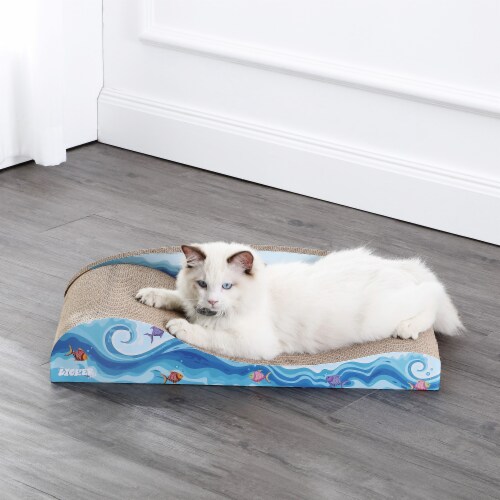 Kokomo 23.75 Coastal Cardboard Lounge Bed Cat Scratcher with Catnip Blue 23.75 x 11 x 5.25 Pick n Save