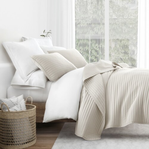 Linen Studio™ Modern Quilt Coverlet Soft Set in Stripe Stitching Perspective: back