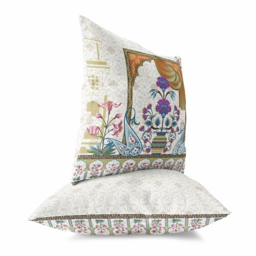 Mughal Paradise Indoor/Outdoor Pillow in White 16x16 Perspective: back