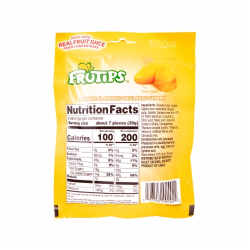 FruTips™ Fruity Burst Peelable Mango Flavored Gummy Candy Bag Perspective: back