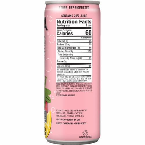KeVita USDA Organic Probiotic Strawberry Lemonade Fruit Juice, 12 Fl Oz Can Perspective: back