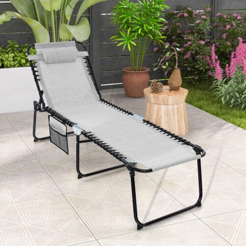 Costway Folding Beach Lounge Chair Heightening Design Patio Lounger w Pillow Gray 74 x62 x15.5 Smith s Food and Drug