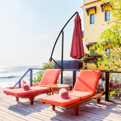 Costway 10FT Patio Offset Hanging Umbrella Easy Tilt Adjustment 8 Ribs Backyard Burgundy Perspective: back
