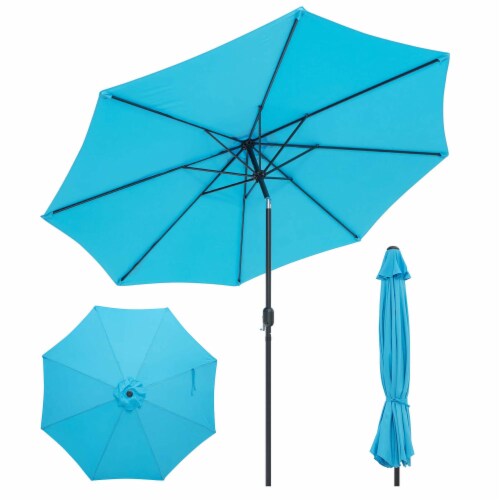 Costway 10Ft Outdoor Market Patio Table Umbrella Push Button Tilt Crank Lift Blue Perspective: back